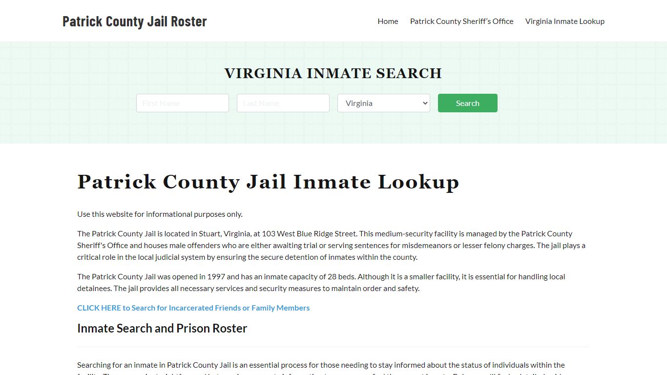 Patrick County Jail Roster Lookup, VA, Inmate Search