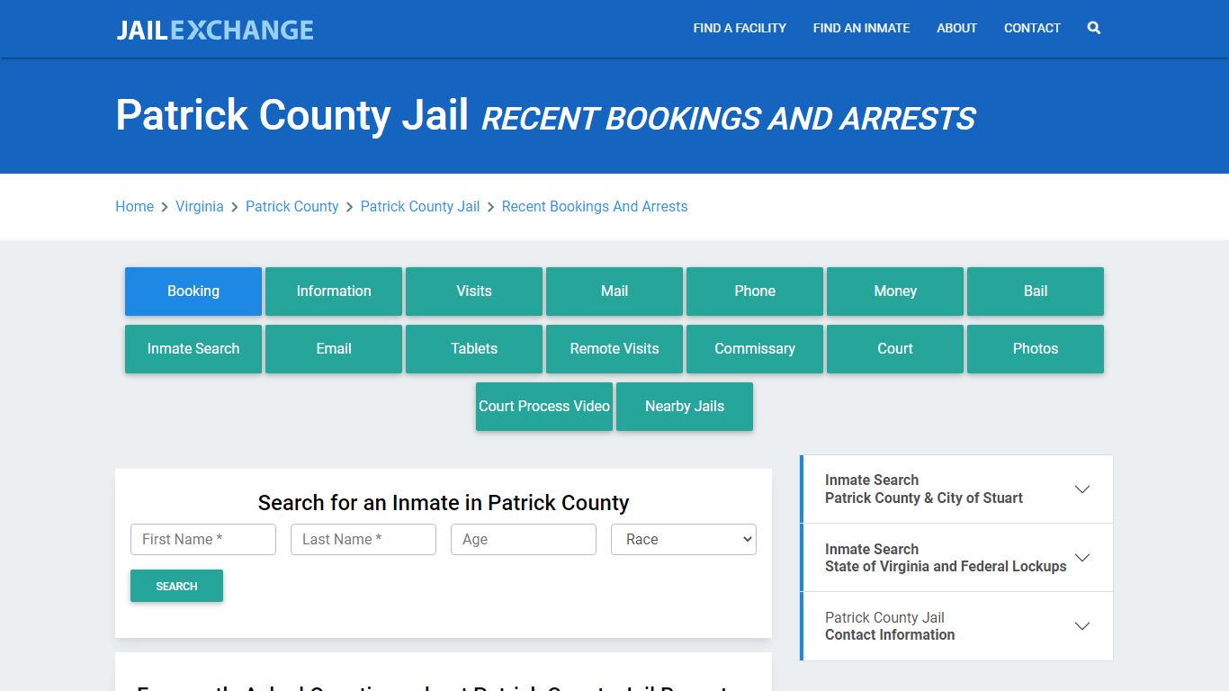 Patrick County Jail Recent Bookings And Arrests - Jail Exchange